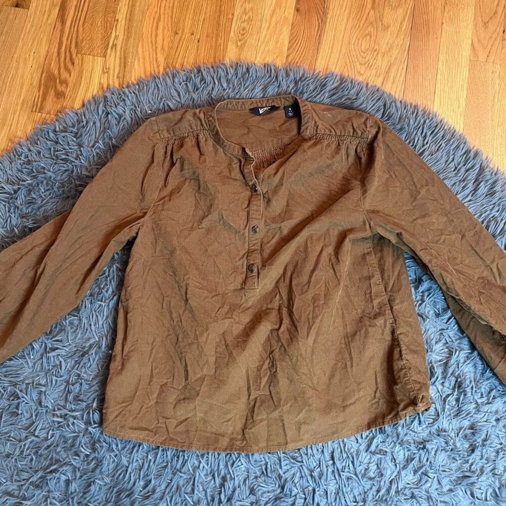 Land's End Tan Brown Corduroy Popover Shirt blouse Size S